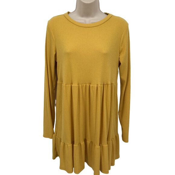 AUW Sweaters - AUW Womens Gold Teired Ruffled Long Sleeve Stretch Knit Tunic Top Size M
